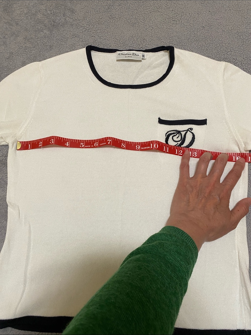 Dior White Knit Short Sleeve Sweater with Black Trim - Picture 7 of 9